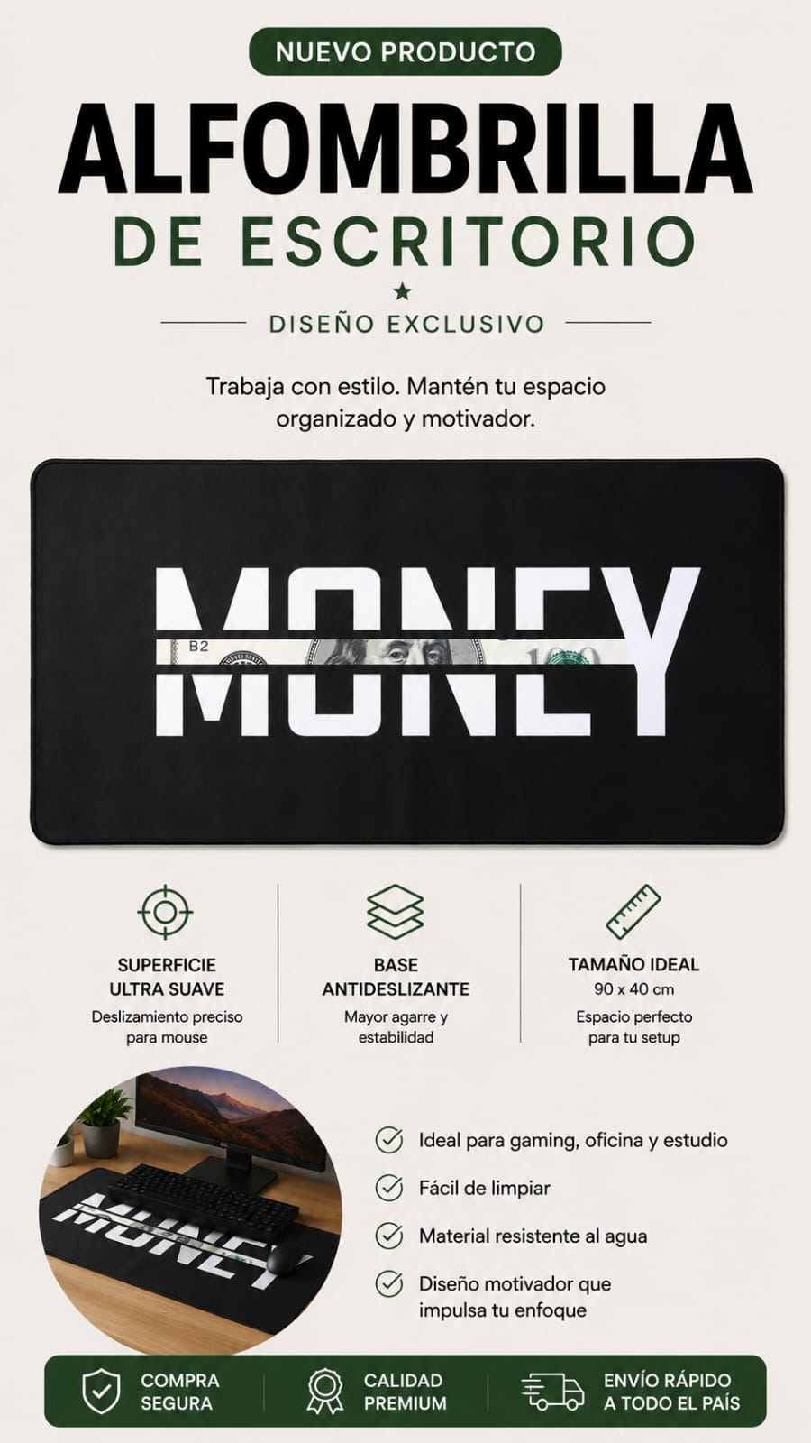 Mousepad XL Money, diseño Money Modern